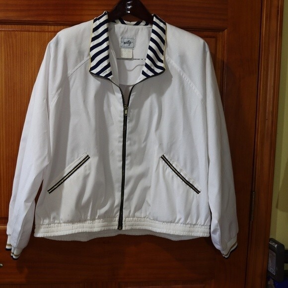 Vintage Natty Nautical Striped Metallic Gold Preppy Doleman Jacket USA LG - Picture 2 of 16